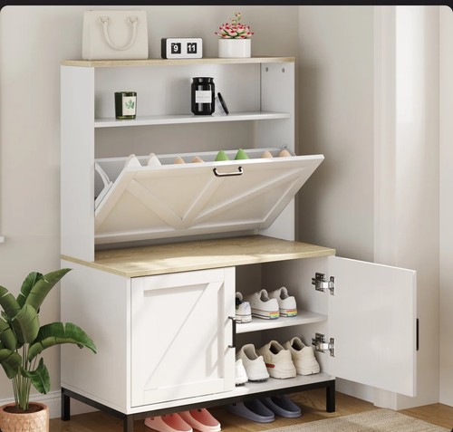 Wooden shoe cabinet with - cabinet, flip